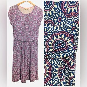 BODEN Navy Pink White Jersey Boho Patterned Dress Sz 12R